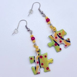 Puzzle piece earrings. Handcrafted. New